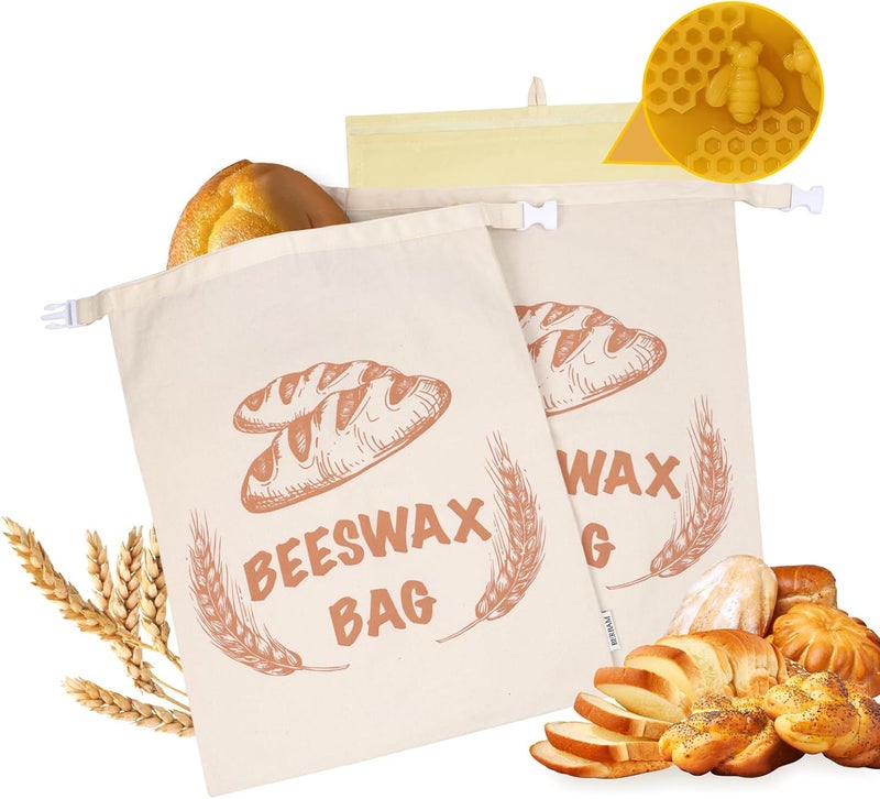 BERBAM 2 Pack Beeswax Bread Bags with Replaceable Liners,Reusable Bread Bags for Homemade Bread, XL Eco-Friendly Food Storage Bags for Extended Food Freshness,13X17 inch - Image 1